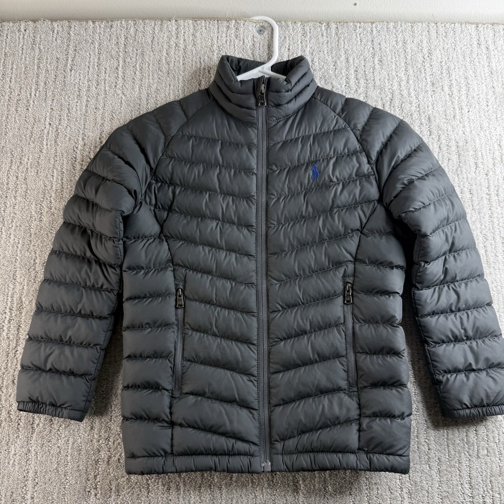 Polo Ralph Lauren Boys Size 6 Quilted Puffer Jacket Zipper Pockets Charcoal Grey